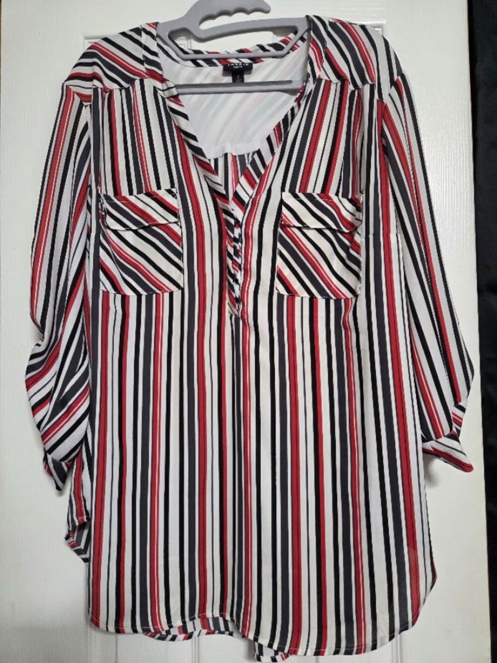 Torrid Harper Striped Georgette Blouse Black White Red 2X 18/20
